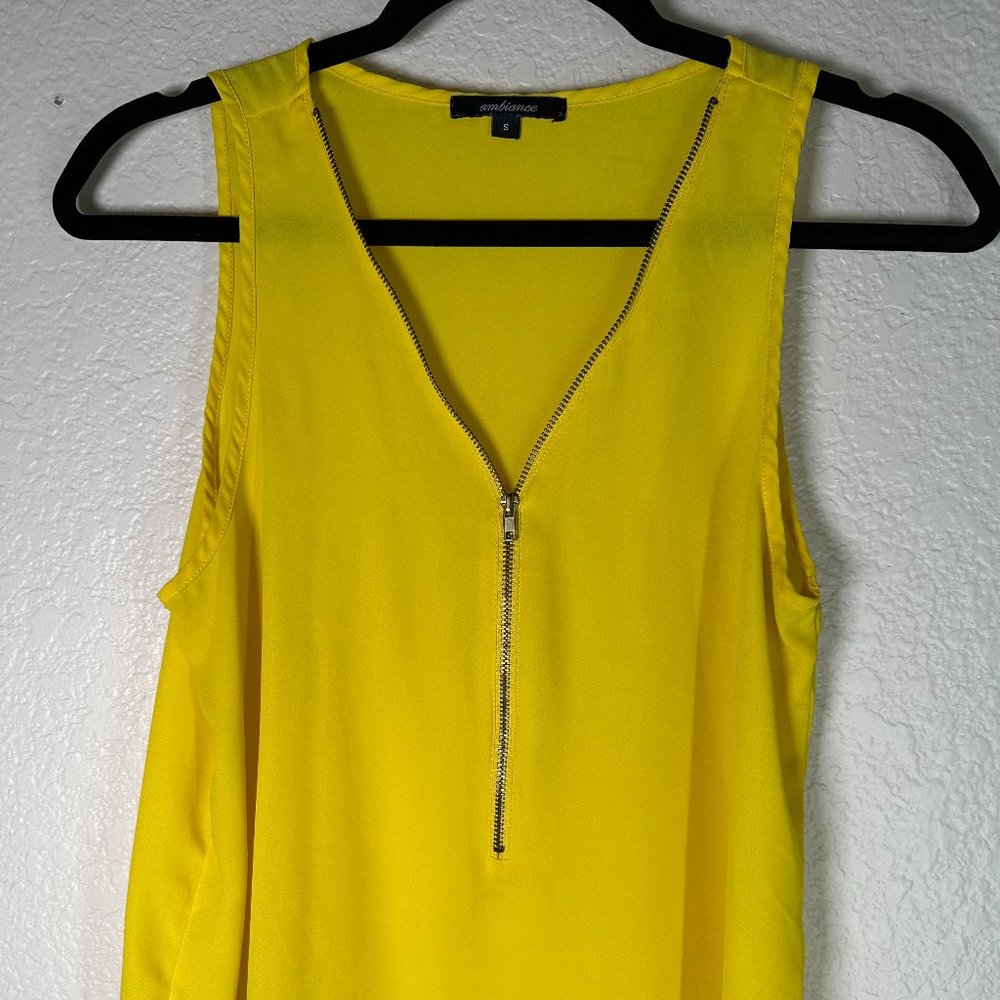 Ambiance Yellow Zipper Sleeveless Blouse Chiffon Sheer size S